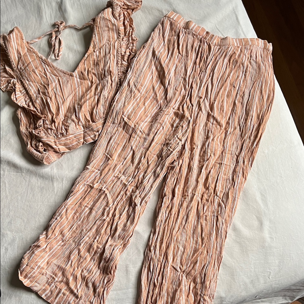 American Eagle Outfitters Peach Striped Jumpsuit
